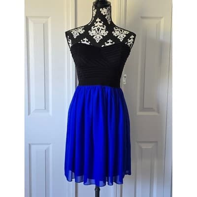 Charlotte Russe Black Corset Top Royal Blue Chiffon Skater Dress Medium - Thumbnail 2