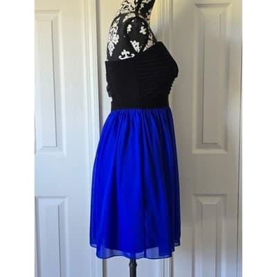 Charlotte Russe Black Corset Top Royal Blue Chiffon Skater Dress Medium - Thumbnail 5