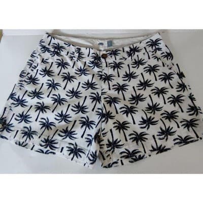 Old Navy Womens White Shorts Blue Palm Trees Cotton Size 2 - Thumbnail 2