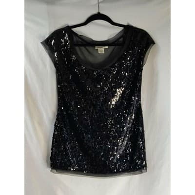 Arden B Womens Black Sequins Top Blouse Cap Sleeve Lined Polyester Size Small - Image 1