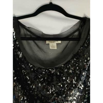 Arden B Womens Black Sequins Top Blouse Cap Sleeve Lined Polyester Size Small - Thumbnail 2