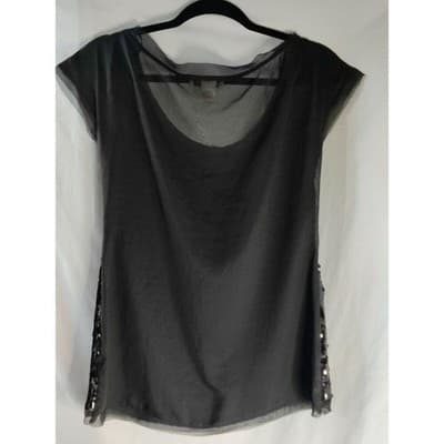 Arden B Womens Black Sequins Top Blouse Cap Sleeve Lined Polyester Size Small - Thumbnail 3