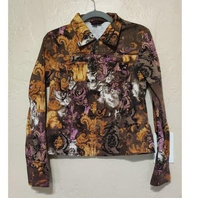 Simon Chang Womens Full Zipper jacket Pockets Long Sleeves Brown Size 8 - Image 1