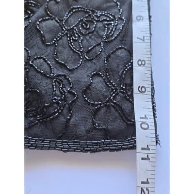 Stenay Black Beaded Floral Cocktail Dress Size 12 Short Sleeve Evening Gown - Thumbnail 13