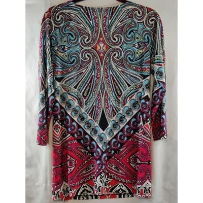 VTG. Coco Bianco Paisley 1/4 Zip Front 3/4 Sleeve Top Blouse Womens Size Small - Thumbnail 3