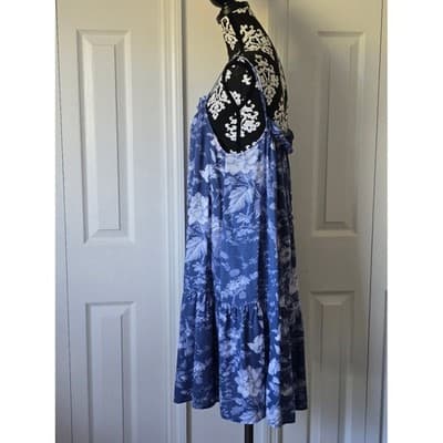 H&M Blue Floral Maxi Dress Spaghetti Strap Tiered Ruffle Midi Summer - Thumbnail 3