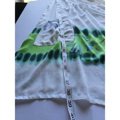 ONE SIZE Island Planet White Green Tie Dye Embroidered Sleeveless Beach Dress - Thumbnail 8