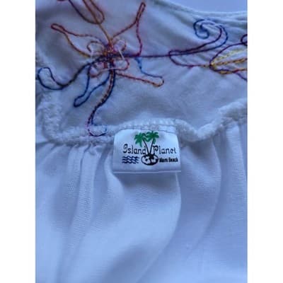 ONE SIZE Island Planet White Green Tie Dye Embroidered Sleeveless Beach Dress - Thumbnail 9