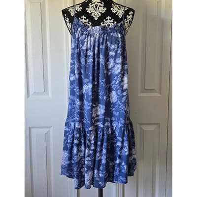 H&M Blue Floral Maxi Dress Spaghetti Strap Tiered Ruffle Midi Summer - Image 1