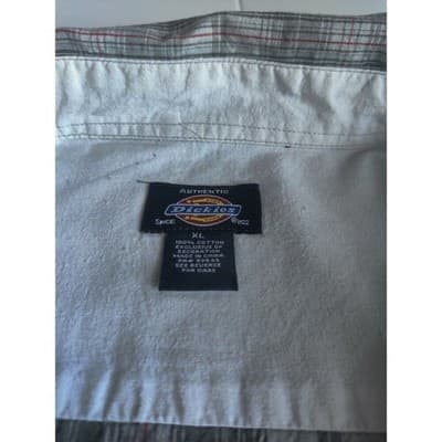 Authentic Dickies Mens Plaid Button Up Short Sleeve Shirt Cotton Gray Size XL - Thumbnail 4