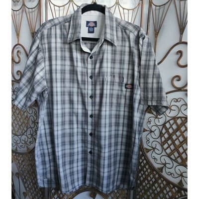 Authentic Dickies Mens Plaid Button Up Short Sleeve Shirt Cotton Gray Size XL - Thumbnail 11
