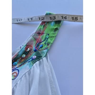 ONE SIZE Island Planet White Green Tie Dye Embroidered Sleeveless Beach Dress - Thumbnail 6