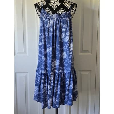 H&M Blue Floral Maxi Dress Spaghetti Strap Tiered Ruffle Midi Summer - Thumbnail 2