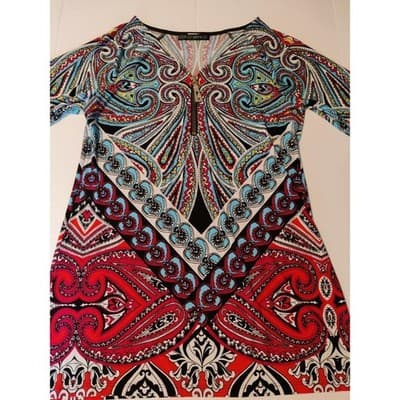 VTG. Coco Bianco Paisley 1/4 Zip Front 3/4 Sleeve Top Blouse Womens Size Small - Thumbnail 4