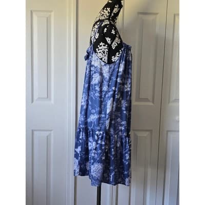 H&M Blue Floral Maxi Dress Spaghetti Strap Tiered Ruffle Midi Summer - Thumbnail 5