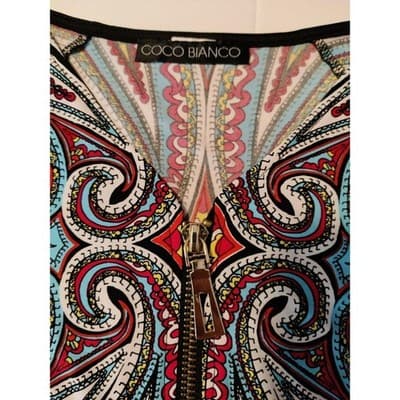 VTG. Coco Bianco Paisley 1/4 Zip Front 3/4 Sleeve Top Blouse Womens Size Small - Thumbnail 5