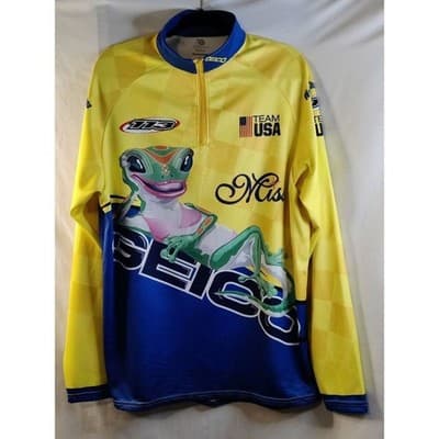 Game Gear Long Sleeve Jersey T-Shirt USA Team Frog Print Yellow/Blue Size LG - Image 1
