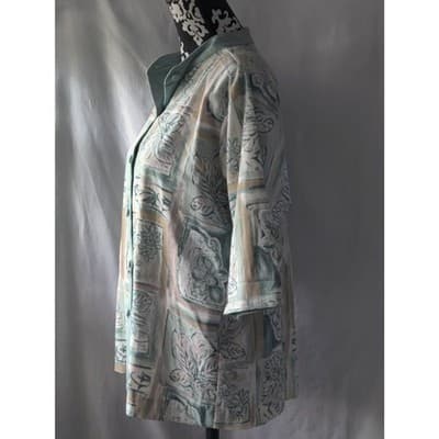 Lighthouse Point Women's Floral Top Button Front Short Sleeve Ivory Size Small - Thumbnail 5