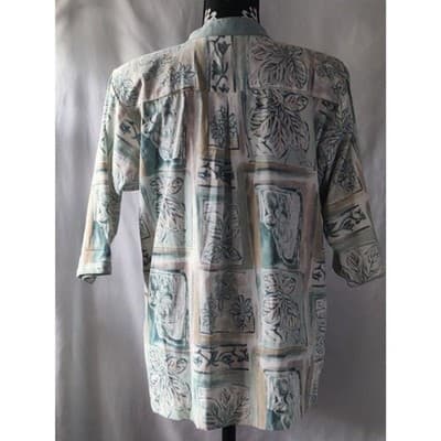 Lighthouse Point Women's Floral Top Button Front Short Sleeve Ivory Size Small - Thumbnail 4