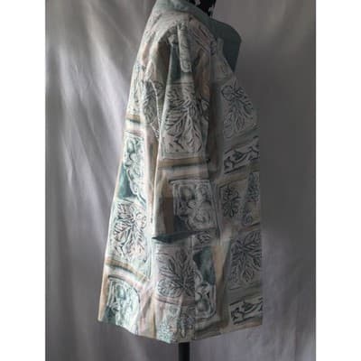 Lighthouse Point Women's Floral Top Button Front Short Sleeve Ivory Size Small - Thumbnail 3