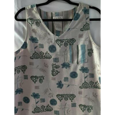 Erika Collection Womens Dress Linen Blend Shift Long Floral Pocket Size Small - Thumbnail 2