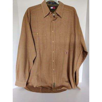 Vtg. Men Tommy Hilfiger Button Down Shirt Large Long Sleeve Plaid Brown Red - Thumbnail 3