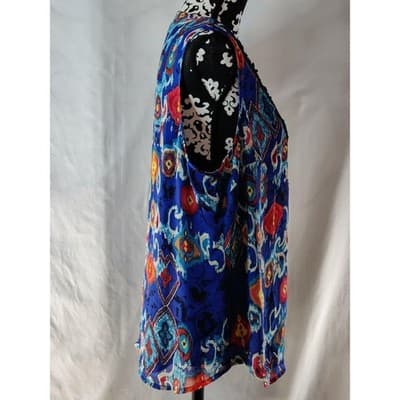 VTG. Jones New York Womens Floral Sleeveless Top Blouse Lace Neckline Blue XL - Thumbnail 3