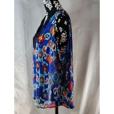 VTG. Jones New York Womens Floral Sleeveless Top Blouse Lace Neckline Blue XL - Thumbnail 5