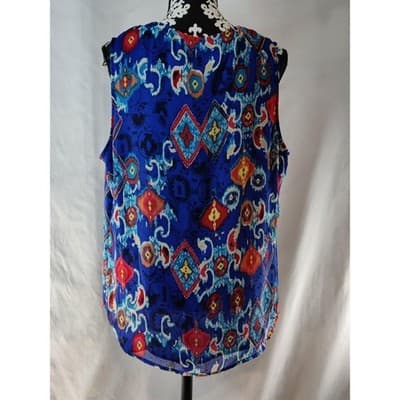 VTG. Jones New York Womens Floral Sleeveless Top Blouse Lace Neckline Blue XL - Thumbnail 4