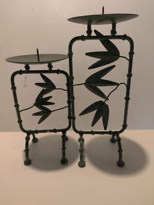 Cast In Metal to Resemble the Ancient Bamboo Plant Candle Holder - Thumbnail 3