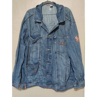 Womens 2XL DENIM Jacket dark blue cotton Roca Wear Chest 58" Length 25" - Thumbnail 6