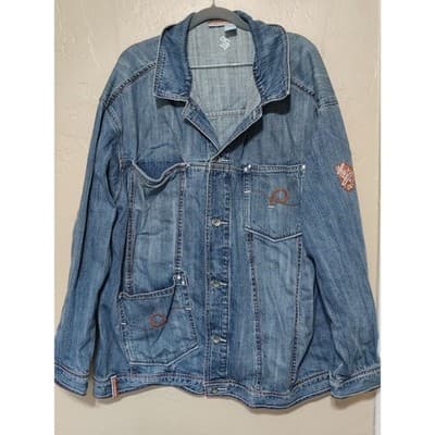 Womens 2XL DENIM Jacket dark blue cotton Roca Wear Chest 58" Length 25" - Thumbnail 3