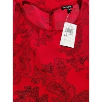 Sami & Jo Womens Top SZ PXL 3/4 Sleeve Red/Black Floral Scoop Neck High Low Hem - Thumbnail 6