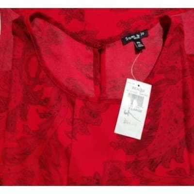 Sami & Jo Womens Top SZ PXL 3/4 Sleeve Red/Black Floral Scoop Neck High Low Hem - Thumbnail 7