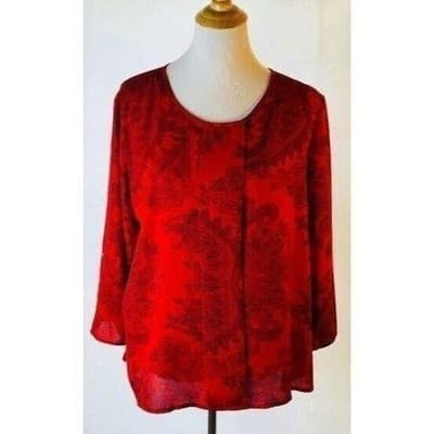 Sami & Jo Womens Top SZ PXL 3/4 Sleeve Red/Black Floral Scoop Neck High Low Hem - Image 1