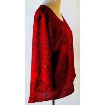 Sami & Jo Womens Top SZ PXL 3/4 Sleeve Red/Black Floral Scoop Neck High Low Hem - Thumbnail 5