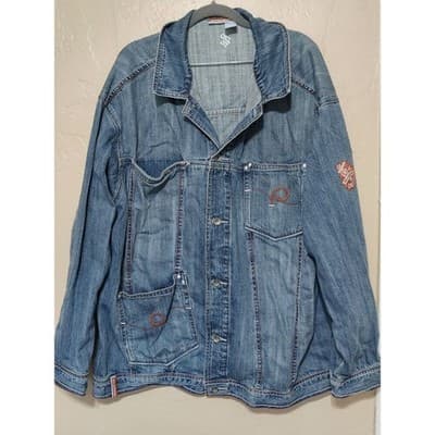 Womens 2XL DENIM Jacket dark blue cotton Roca Wear Chest 58" Length 25" - Thumbnail 5
