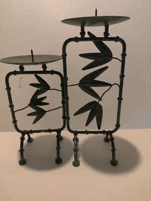 Cast In Metal to Resemble the Ancient Bamboo Plant Candle Holder - Thumbnail 4