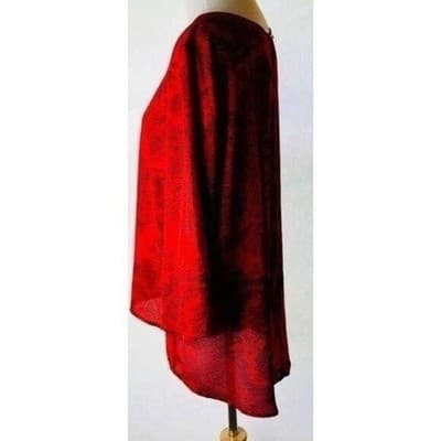 Sami & Jo Womens Top SZ PXL 3/4 Sleeve Red/Black Floral Scoop Neck High Low Hem - Thumbnail 3