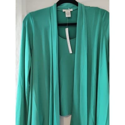 Gabriella Rossi Teal Green Waterfall Cardigan Tank Top Set Size S - Thumbnail 2