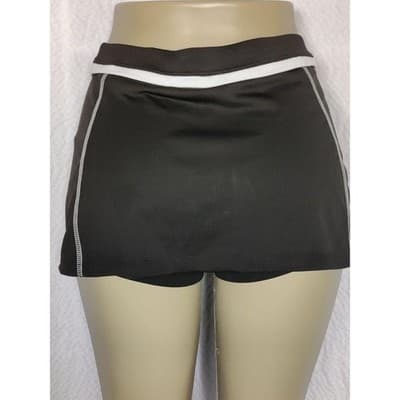 Black Athletic Tennis Skort with White Contrast Trim and Built-in Shorts - Thumbnail 2