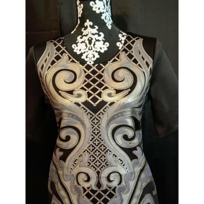 Mezzanine Black Gold Blue Geometric Print Sheath Dress Size S - Thumbnail 14