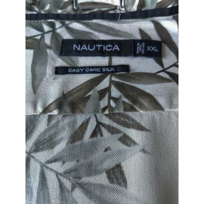 VTG. Nautica Hawaiian Leaf Button Front Shirt Short Sleeve Silk White Size XXL - Thumbnail 4