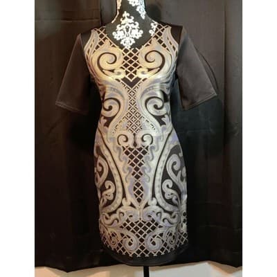 Mezzanine Black Gold Blue Geometric Print Sheath Dress Size M - Thumbnail 13