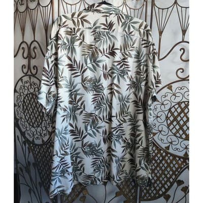 VTG. Nautica Hawaiian Leaf Button Front Shirt Short Sleeve Silk White Size XXL - Thumbnail 3
