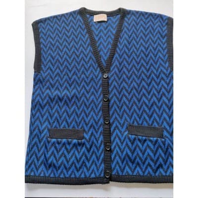 Vintage Pendleton Wool Sweater Vest Womens Size L Blue Black Chevron Pockets - Thumbnail 4
