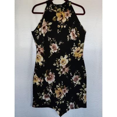 Women's Size 1X Dice Floral Print Sleeveless Halter Neck A Line Dress - Image 1