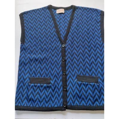 Vintage Pendleton Wool Sweater Vest Womens Size L Blue Black Chevron Pockets - Image 1