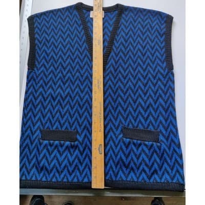 Vintage Pendleton Wool Sweater Vest Womens Size L Blue Black Chevron Pockets - Thumbnail 10