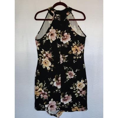 Women's Size 1X Dice Floral Print Sleeveless Halter Neck A Line Dress - Thumbnail 2